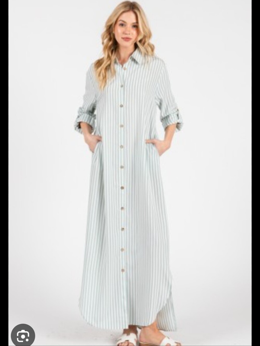 BigHit Women's Long Button-Up Stripe Shirt Dress - Cream Stripe